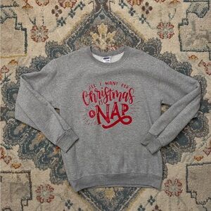 Jerzees Gray Crewneck Sweater with Red Christmas Design
